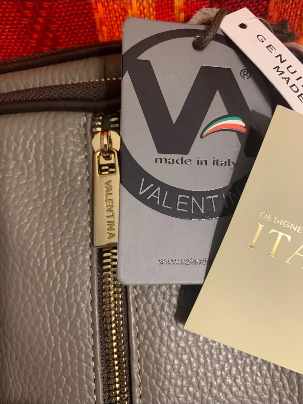New Valentina Taupe Pebbled Leather Mini Backpack with Gold Hardware